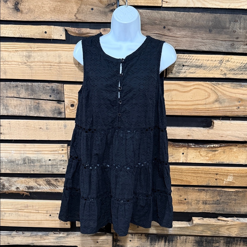 Anthropologie Jacquard Fabric Cutout Lace Sleeveless Black Tunic Dress Medium‎
